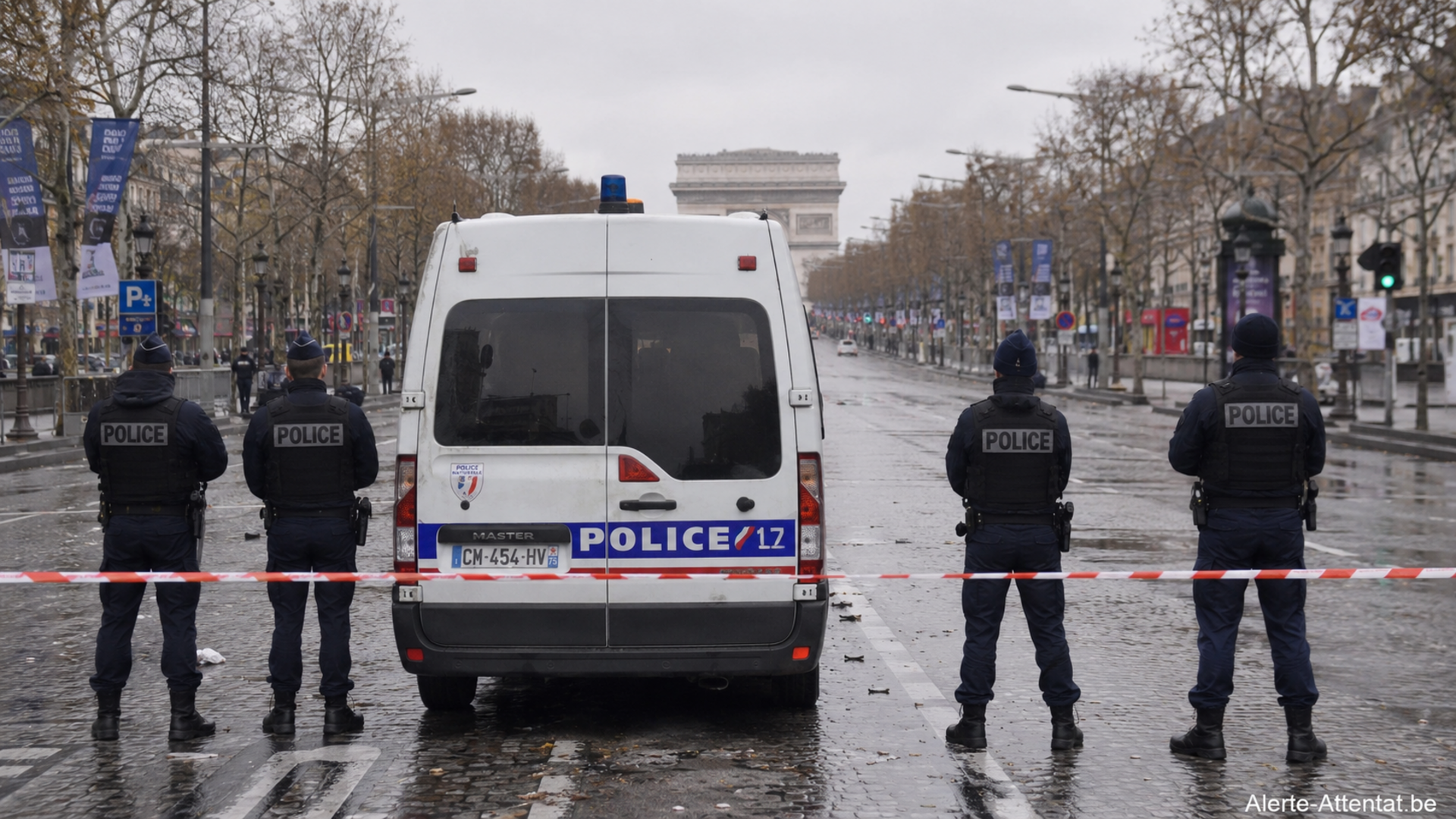 Illustration : Attaque ce 19 juin 2017 sur les champs-Elysées à Paris, l'assaillant à foncé volontairement sur le fourgon de police